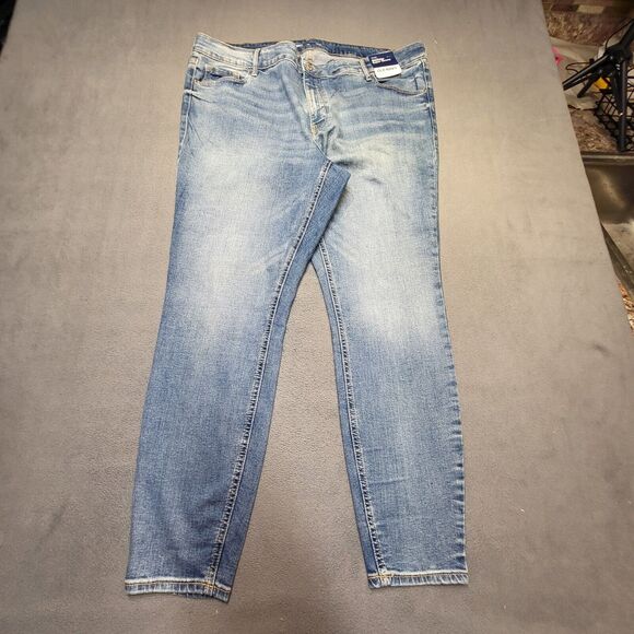 NWT Old Navy Jeans Womens 20 Blue Rockstar Super Skinny Distressed Denim Stretch - Picture 1 of 11